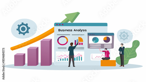 Business analysis data insights and growth strategies illustrated with modern design elements