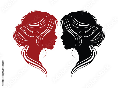 Elegant side profiles of two women with contrasting hair colors