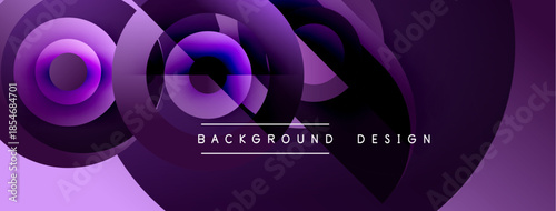 Abstract purple design features overlapping circles, creating dynamic visual effect. Gradient shades enhance depth, modern aesthetic.