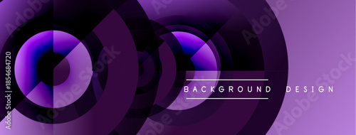 Abstract purple circles create dynamic background. Gradient shades offer modern visual appeal, suitable for digital projects.
