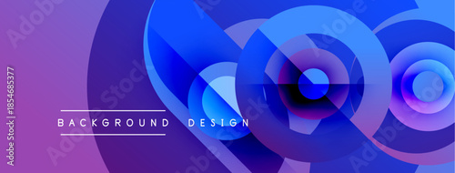 Abstract purple, blue layers create dynamic background. Circular shapes overlap, forming modern design element. Gradient effect adds depth.