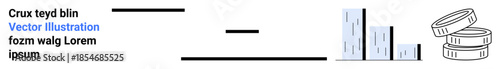 Financial growth, trade, economy analysis, financial literacy, savings, investment strategy. Bar charts and coin stacks suggest data and wealth. Financial growth and trade economy concepts