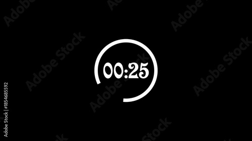 Minimal Circular Countdown Timer 25 Seconds on Black Background.