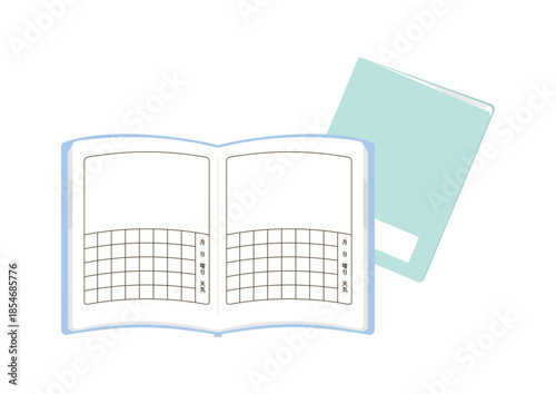 シンプルな白紙の絵日記、開いたところ、閉じたところ