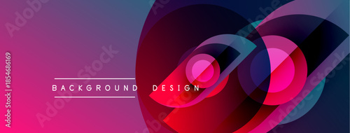 Abstract colorful design. Overlapping circles create dynamic visual effect. Gradient shades transition from purple to pink. Modern background element.