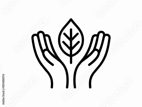 Hands holding leaf symbolizing environmental care and growth