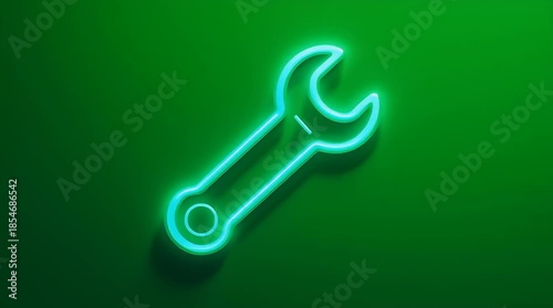Neon Wrench Light on Green Background for Creative and Modern Design