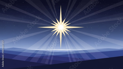 Bright star of Bethlehem shining over abstract landscape religious Christmas concept vector illustration