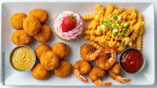 Delectable Finger Food Platter with Cupcake and Dipping Sauces