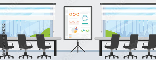 Conference room with working table desk and data screen monitor on the center room.