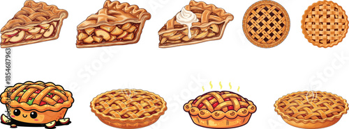 Apple Pie Illustration Set – Homemade Pies, Cute Characters & Bakery Desserts