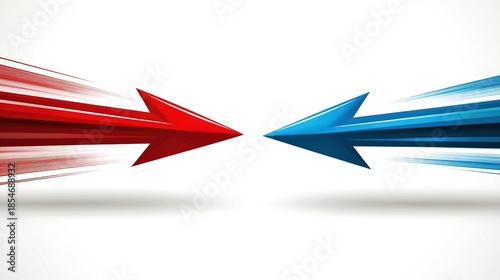 reprisal. A sharp red arrow deflecting a blue arrow on a neutral background. event key visuals, club posters, designed for fitness apps and gym onboarding.