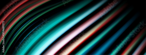 Abstract lines curve, creating vibrant color spectrum. Dark background emphasizes bright, flowing shapes. Modern design, dynamic energy.