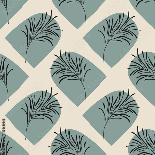 Trendy minimalist seamless botanical pattern with abstract creative line art hand drawn composition