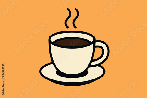 Hot Coffee Cup Icon on Orange Background Illustration