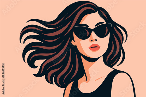 Stylish Female Portrait Illustration with Sunglasses in Minimal Style