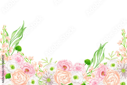 Flower watercolor frame for wedding, birthday, card, background, invitation, wallpaper, sticker, decoration etc.

