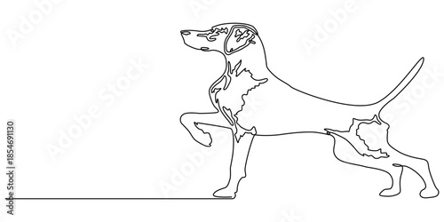 dog one continuous line drawing vector illustration, vector illustration.one continuous line drawing of a retriever dog sitting and relaxing. editable stroke. vector illustration.