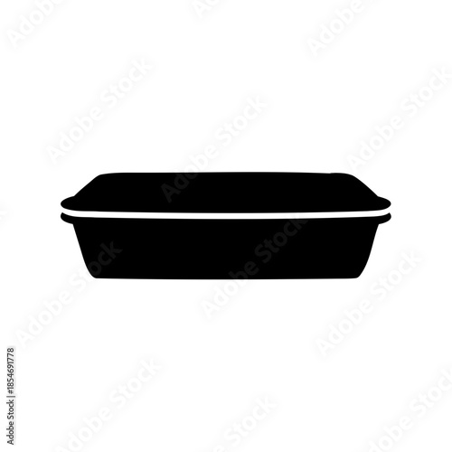 Simple monochrome depiction of a rectangular food container with a lid