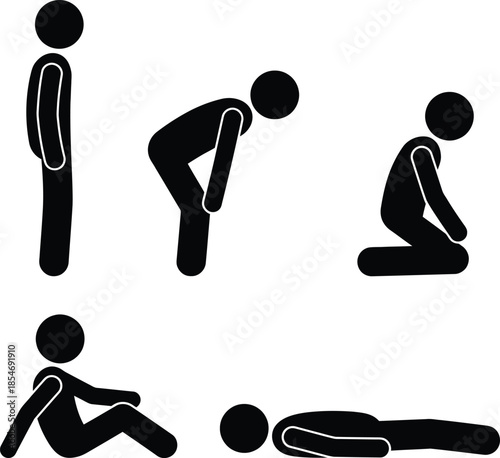 Stick figure poses showing different body positions