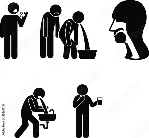 Set of icons depicting symptoms of illness and hygiene practices
