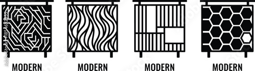 Set of modern style railing designs vector illustration architectural elements.