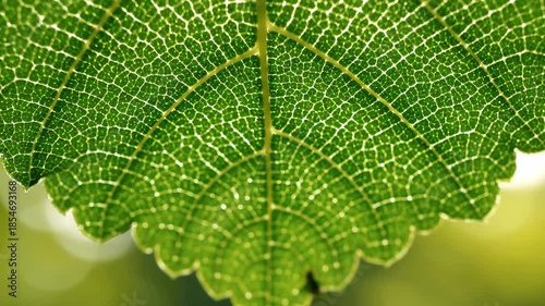 Close-up view of detailed green leaf vein pattern