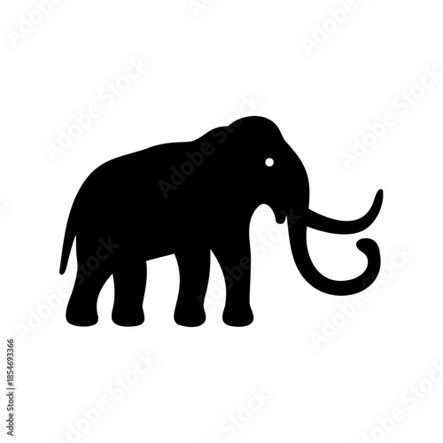 Silhouette of a Woolly Mammoth with Large Tusks Isolated on White