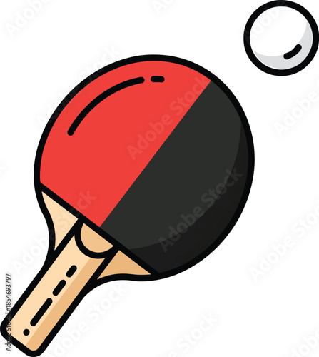Table tennis paddle illustration with ball in modern flat style designed for sports branding ping pong tournaments fitness activities and recreational game visuals