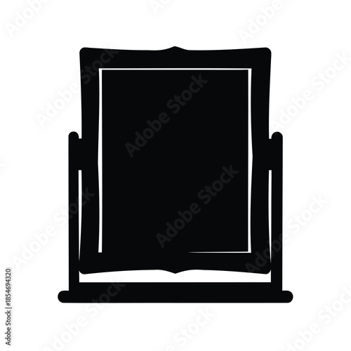 Simple black silhouette of a tilting dressing table mirror with ornate details