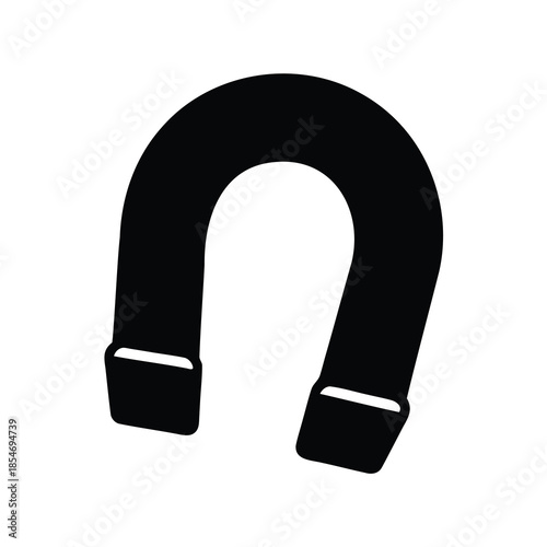 Black and white illustration of a horseshoe shaped magnet on white background