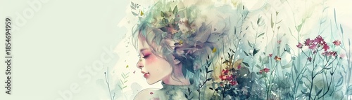 A whimsical watercolor sketch of a mischievous fairy peeking out from behind a blooming wildflower  ,Abstract