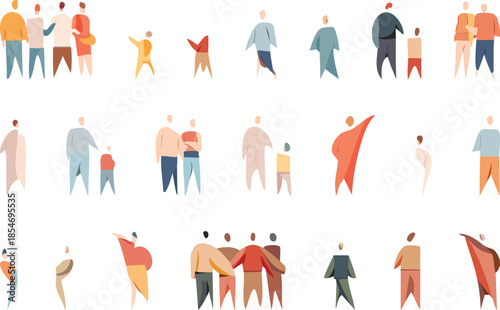 Minimalist Watercolor Architectural Entourage Set of Diverse People Silhouettes and Scale Figures for Renderings, Plans, and Sections. Includes Families, Couples, and Individuals in Soft Pastel Colors