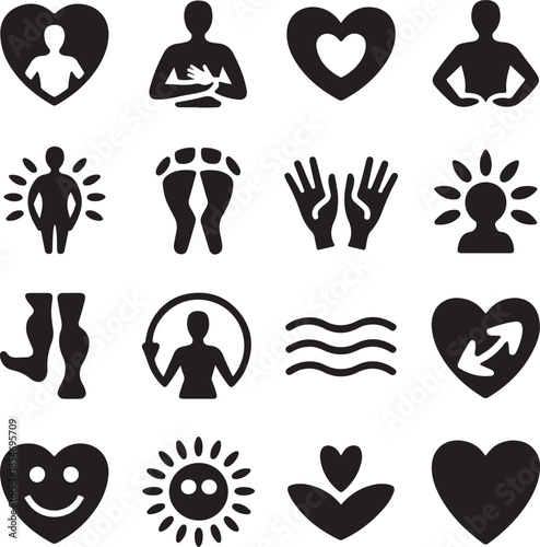 Black and White Valentine Icon Pack, Self Love Confidence and Inner Peace Symbols