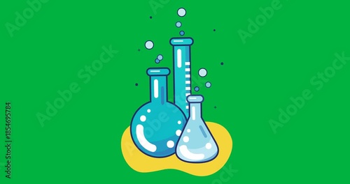 Animation of chemistry laboratory test tubes and beakers icon on black background