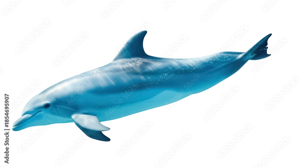 Fototapeta premium Isolated bottlenose dolphin swimming gracefully, sleek marine mammal in blue waters, aquatic life