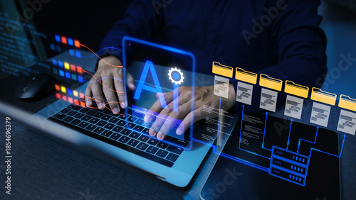 Obraz na płótnie Business owners are using AI-powered digital document management systems to increase efficiency and automate their workflows
