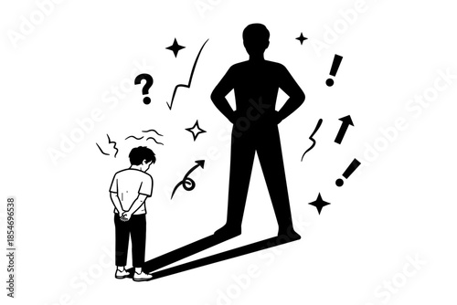 Small person with big shadow representing self-doubt and aspiration