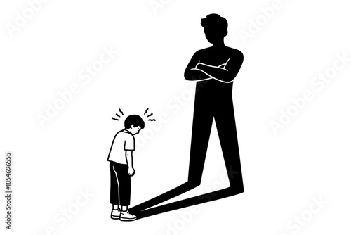 Child feels intimidated by a large shadow figure of an adult with arms crossed