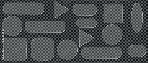 Liquid glass vector buttons and round circle in different shapes. UI interface element with blur effect. Modern web design Templet Vector illustration.