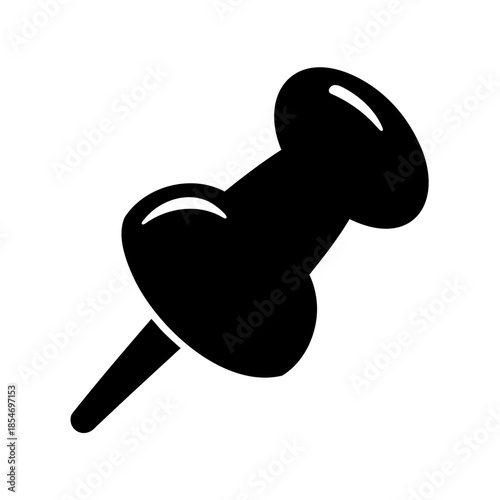 A black and white vector illustration of a pushpin or thumb tack
