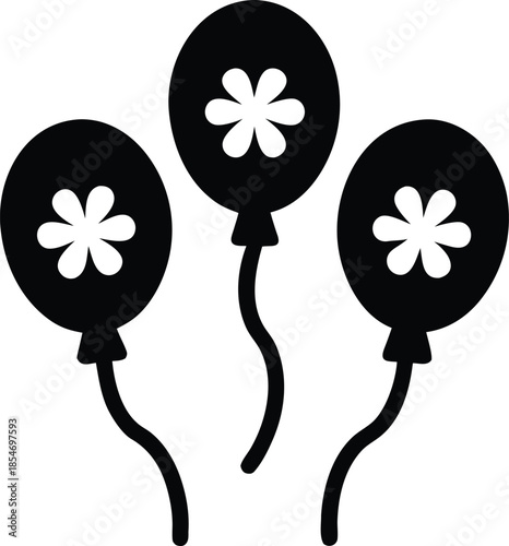 lucky clover balloons line art vector illustration on transparent background