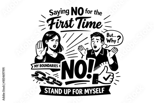 Woman saying NO to man, establishing boundaries and standing up for herself