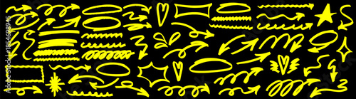 Abstract underline shapes support a loose arrow gesture. Marker ink brings highlight definition, and underline follows the arrow path with subtle marker texture.