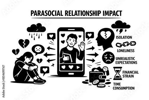Parasocial relationship impact on mental health and finances illustrated