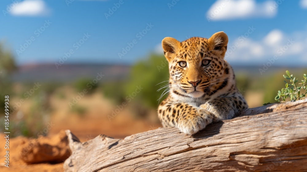 Obraz premium Leopard in Resting Pose on Tree Branch with Beautiful Nature Background