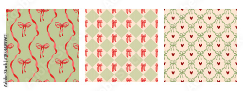 Flirty Preppy coquette bow seamless pattern set for textile, baby clothes, wallpaper, wrapping