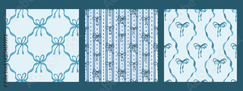 Flirty Preppy coquette bow seamless pattern set for textile, baby clothes, wallpaper, wrapping