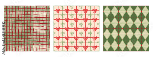 Christmas Flirty Preppy coquette bow seamless pattern set textile, clothes, wallpaper, wrapping