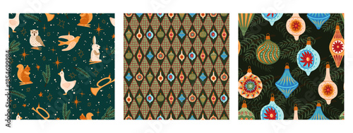 Vintage red green seamless pattern set strawberry polka dot print fabric wallpaper wrapping paper